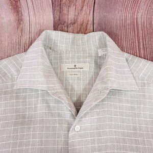 Ermenegildo Zegna 100% Linen Camp Collar Shirt Mens Size 40/15.75 Check Spain